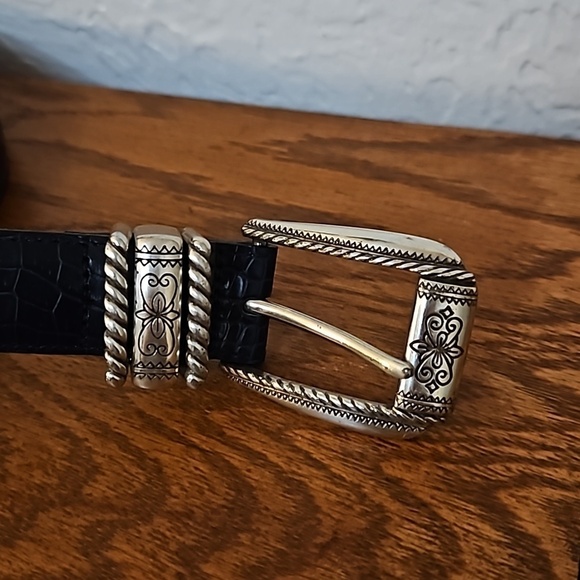 VTG BRIGHTON Black Alligator Scroll Buckle Belt Size 30 main image 5